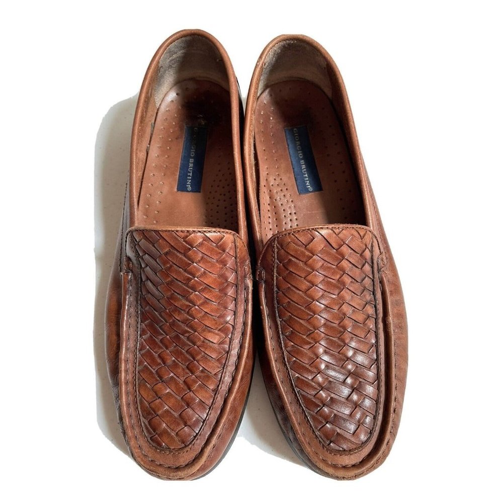Giorgio Brutini Men's Eagle Brown Leather Weave Slip On Loafer Shoes Size 13 M.